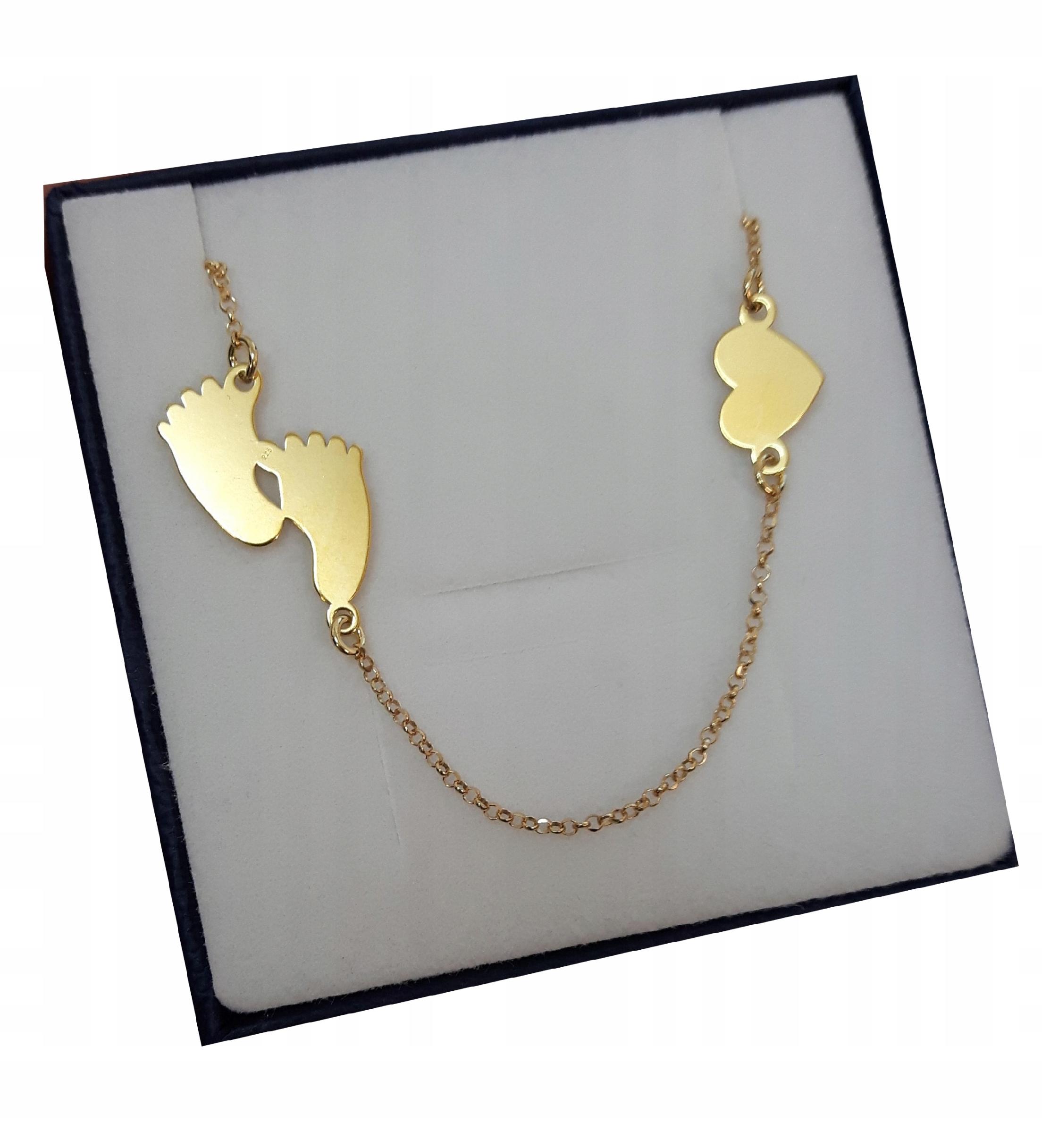 

Złoty naszyjnik Stópki Serce Grawer Srebro 40 cm