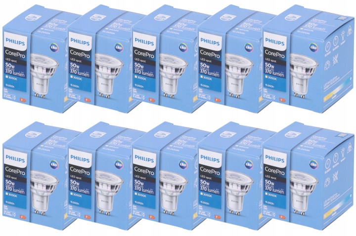 

10x Żarówka Led 4,6W =50W 370lm GU10 3000K Philips