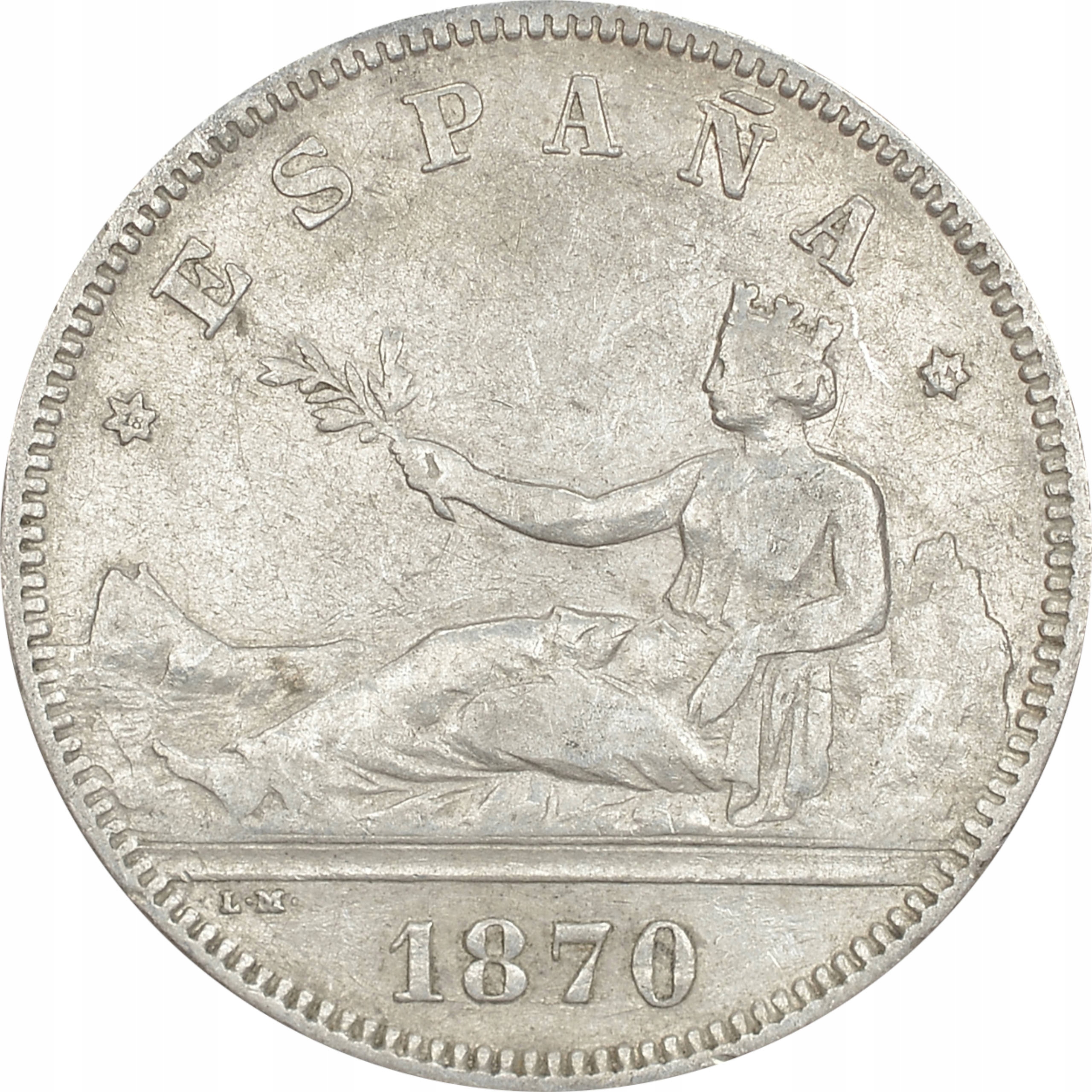 11.HISZPANIA, 2 PESETY 1870 (74) DE M