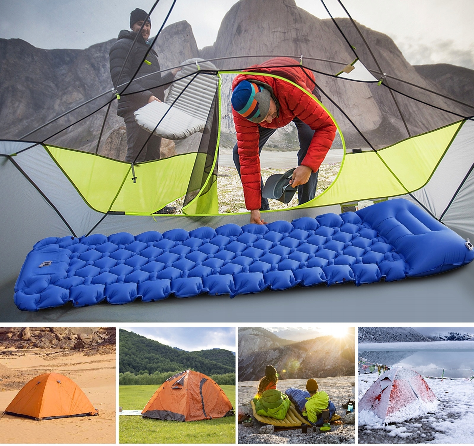 TURYSTYCZNA MATA DMUCHANY MATERAC PODUSZKA POMPKA Model POMPOWANY MATERAC 1 OSOBOWY POMPKA BLUE