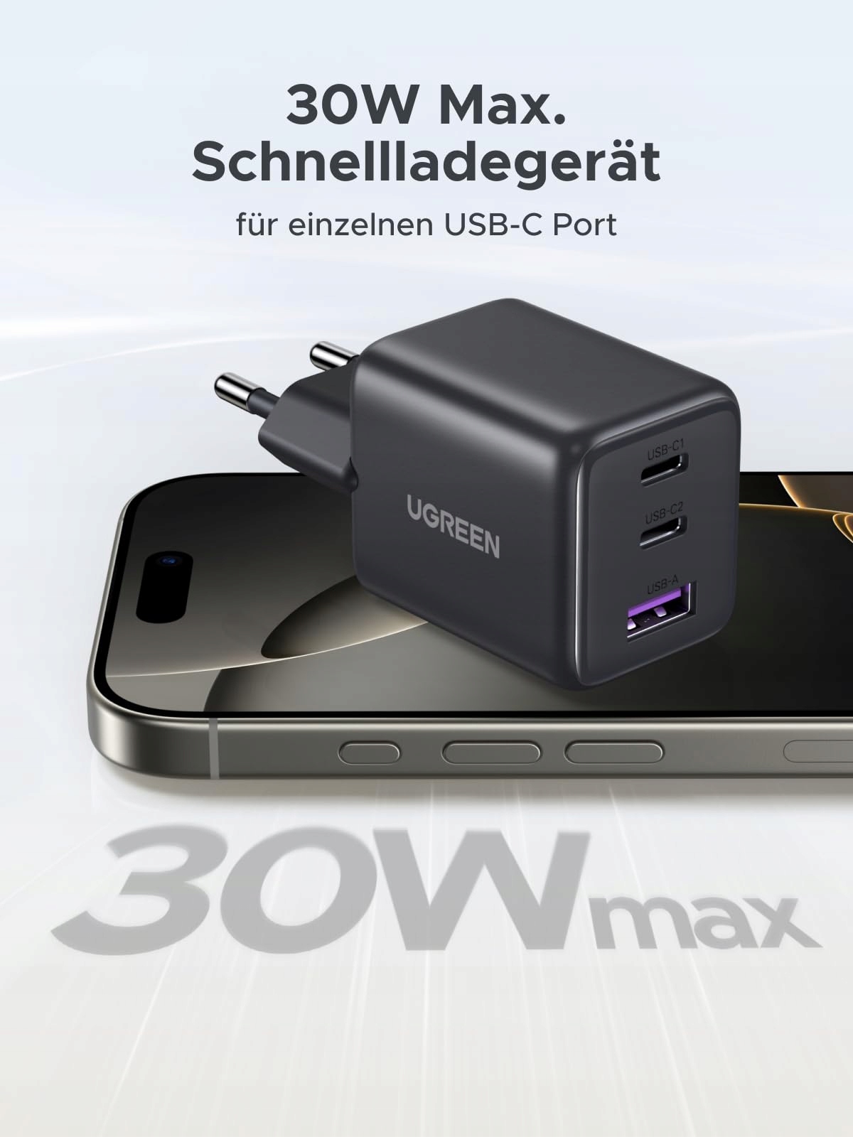 UGREEN 30W 3-Port GaN II Fast Charger for iPhone iPad Galaxy — miniatura 2