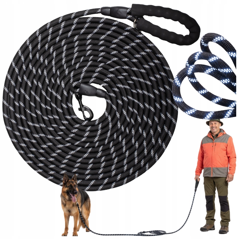 Levně Vodítko Treningové Vodítko Dlouhá 10 M Silná, 11 MM Silná, Reflexní Šňůra Pro Psa
