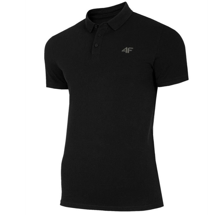 KOSZULKA MĘSKA POLO WYSZYWANE LOGO 4F PODKOSZULEK SPORTOWY NA CO DZIEŃ Kolor czarny