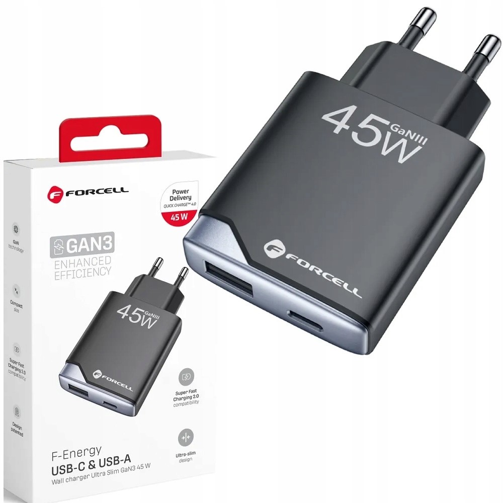 Ładowarka sieciowa do telefonu Forcell Ultra Slim GaN III Usb C, A Pd 45W
