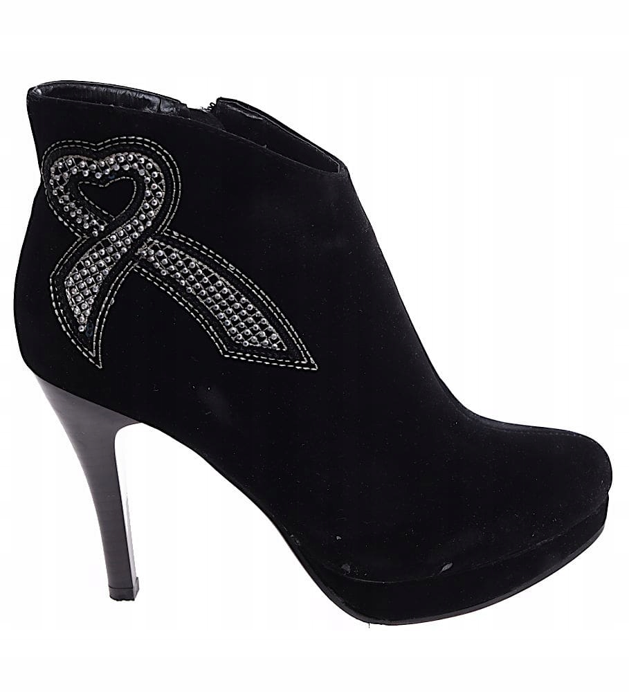 Czarne botki damskie na platformie i obcasie szpilce 16620 39 Wzór dominujący bez wzoru