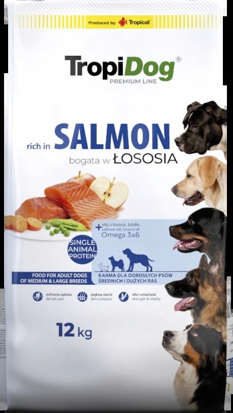 Levně Tropidog Premium Adult Medium & Large Breeds Losos s rýží 12 kg Tropido