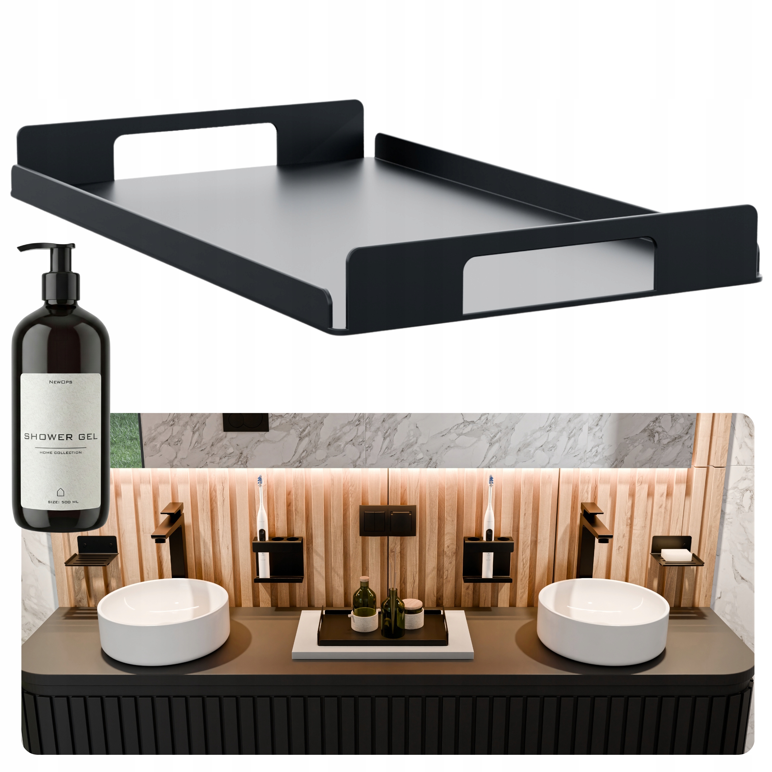 Dekorativní Koupelnová Podložka Serene Dekorativní Podstavec Kov Černá Bonus