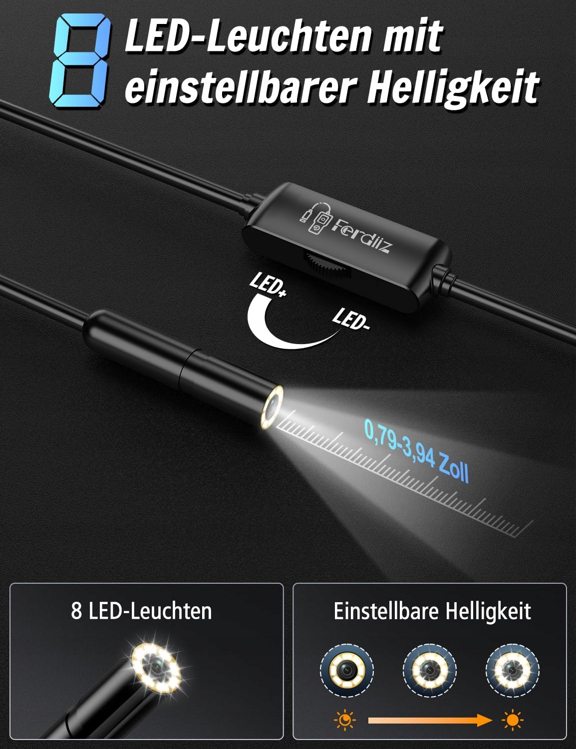 FERDIIZ Kamera Endoskopowa 1920P HD LED Wodoodporna IP67 Android iOS 5m — miniatura 3