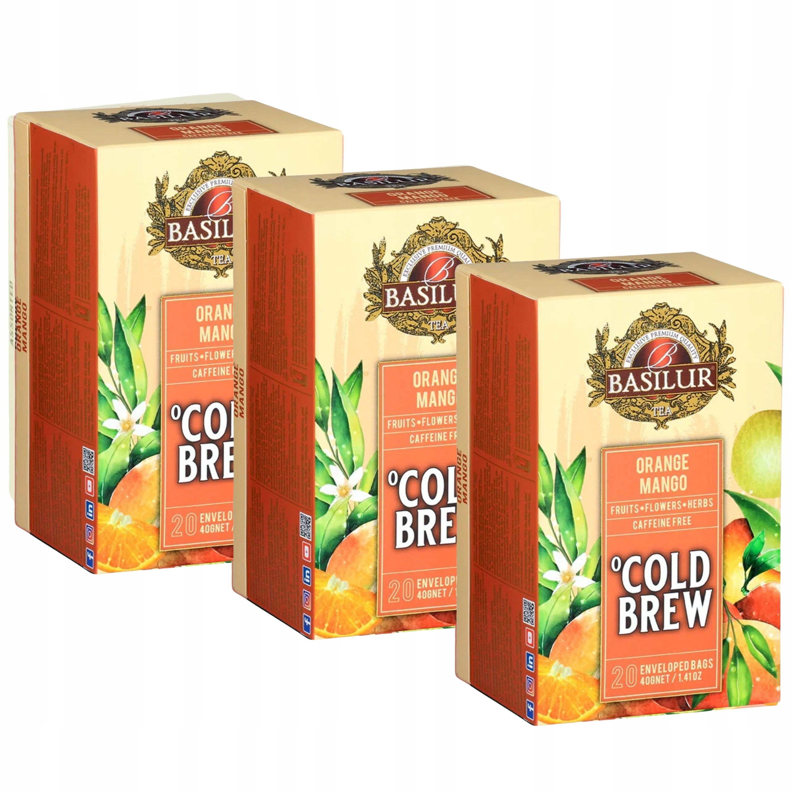 Levně Basilur Cold Brew Ovocný čaj bez kofeinu, za studena, sáčky 20 x 2 g x 3