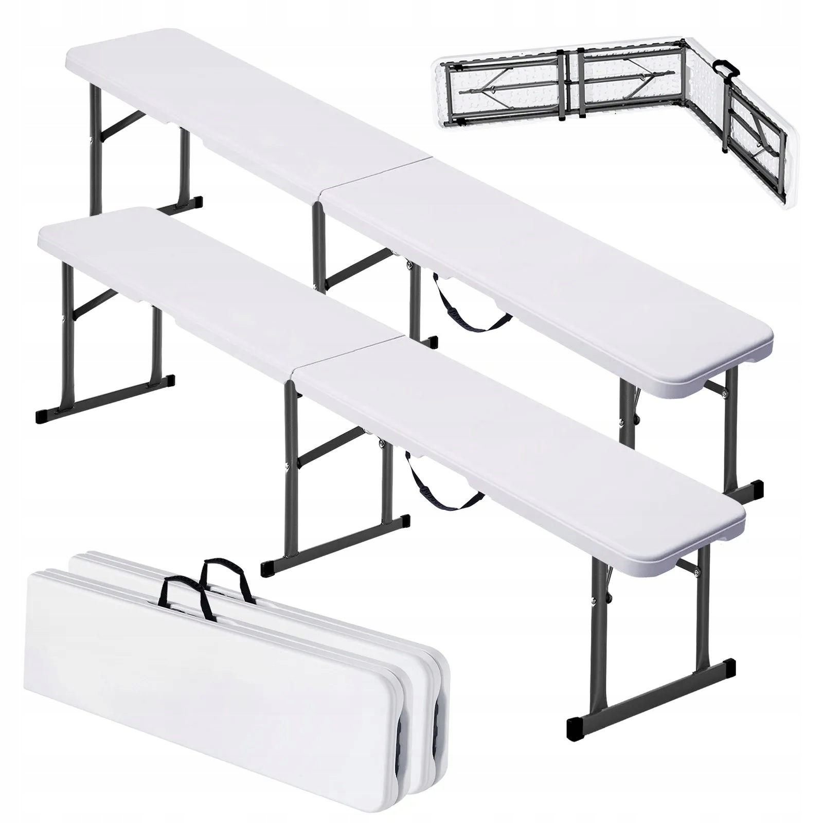 Zahradní skládací cateringová lavice do kufru 180 cm Hdpe, bílá, dvojbalení