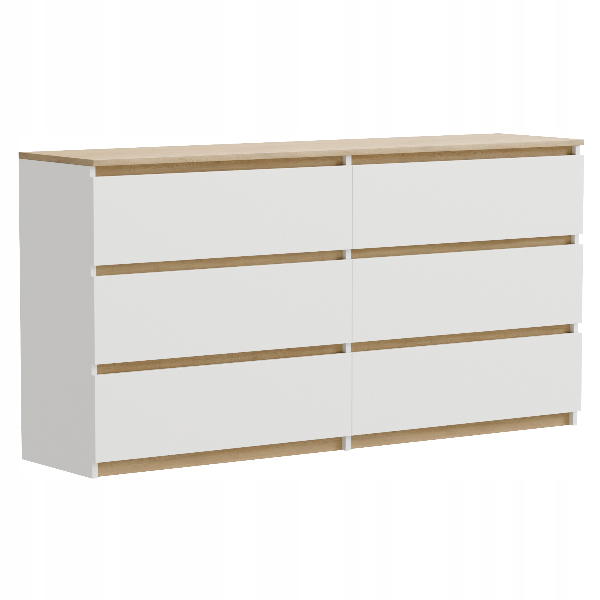 Komoda Bílá Dub Torro 6 Zásuvek 140 CM Prostorná Moderní Obývací Pokoj Ložnice