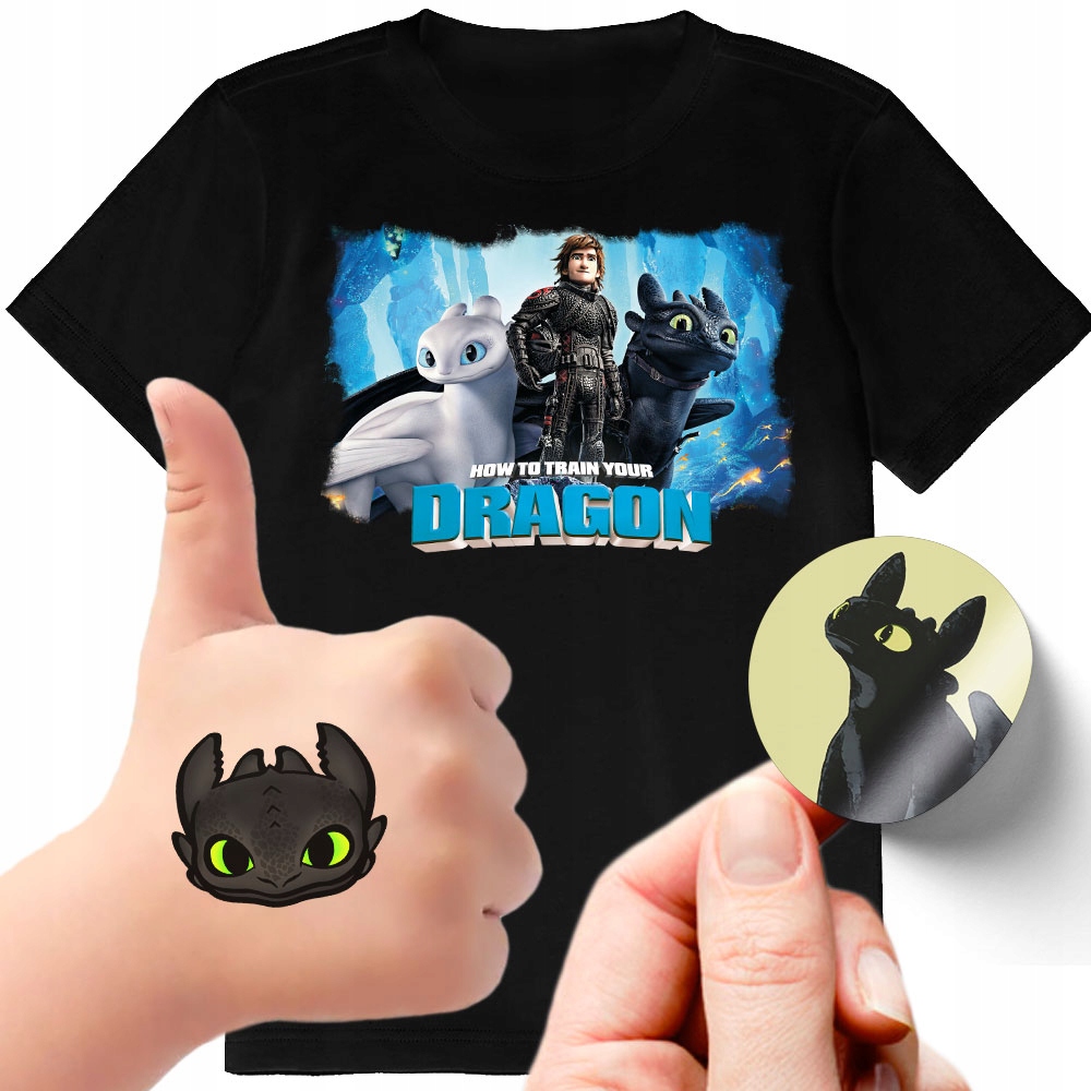 ZESTAW 3W1 KOSZULKA DLA DZIECI TATUAŻE NAKLEJKI JAK WYTRESOWAĆ SMOKA 152