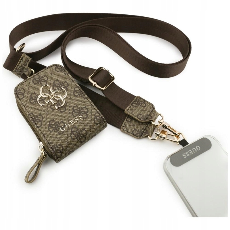 Guess 4G metal logo crossbody vodítko s peněženkou na telefon, hnědá barva