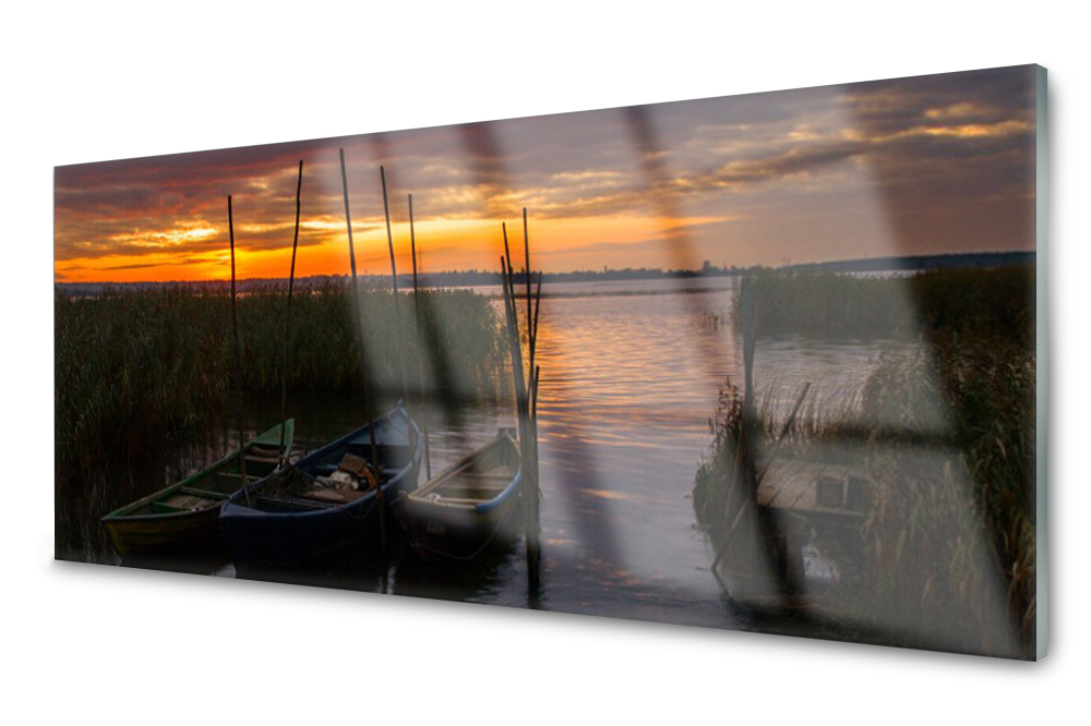 

Panel szklany do kuchni Łódki Morze Trawa 125x50