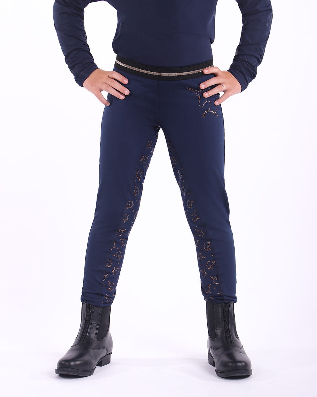 Qhp Legginsy dziecięce Rosa Junior full grip Navy 152cm