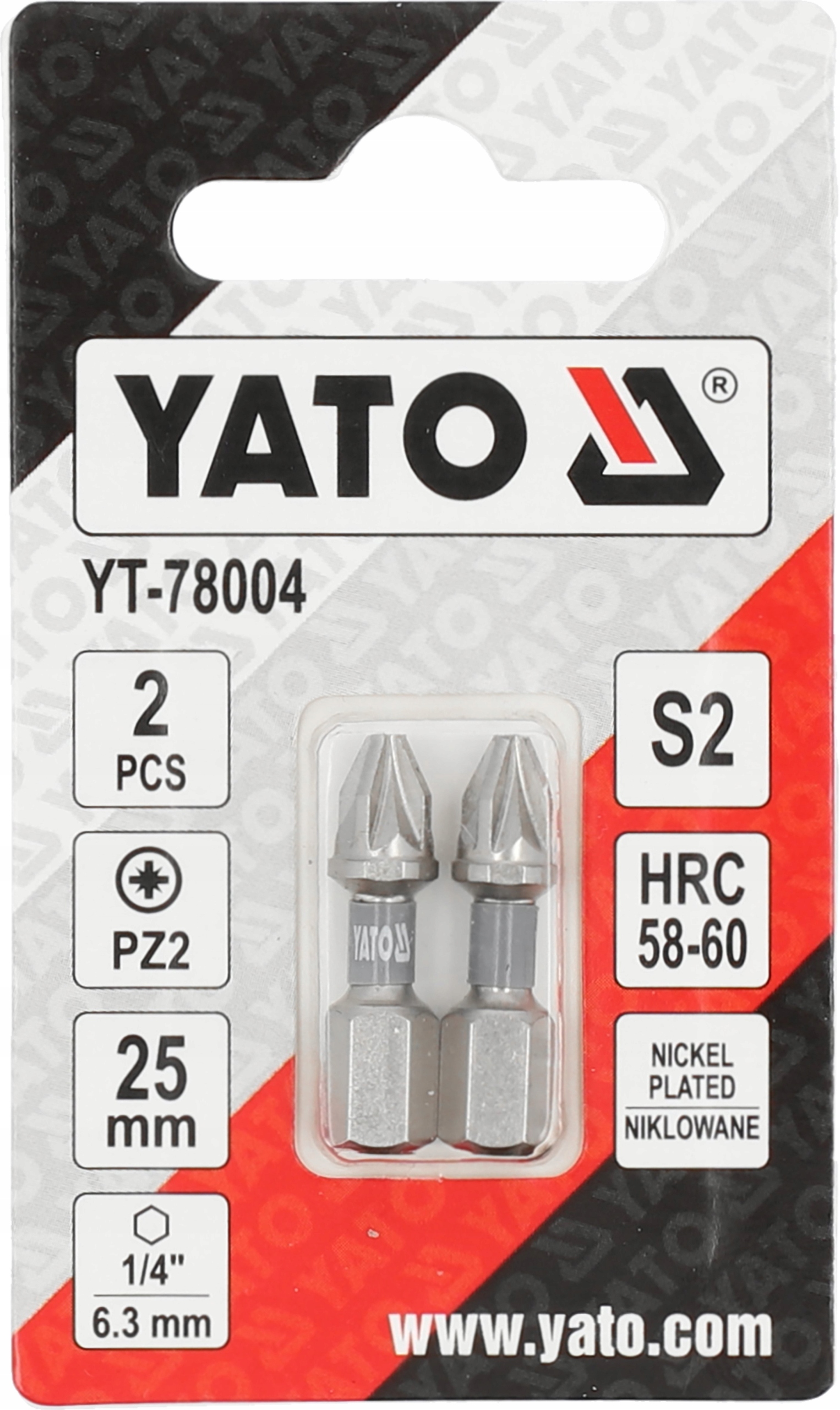 Końcówki Do Wkrętarki Bity 1/4" 25mm S2 58-60 Hrc Pozidriv PZ2 2szt. Yato