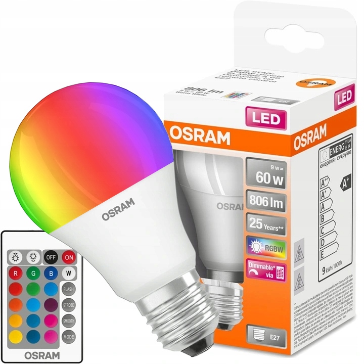 OSRAM LED ŻARÓWKA RGB + PILOT 9W &#x3D;60W A60 9790734970