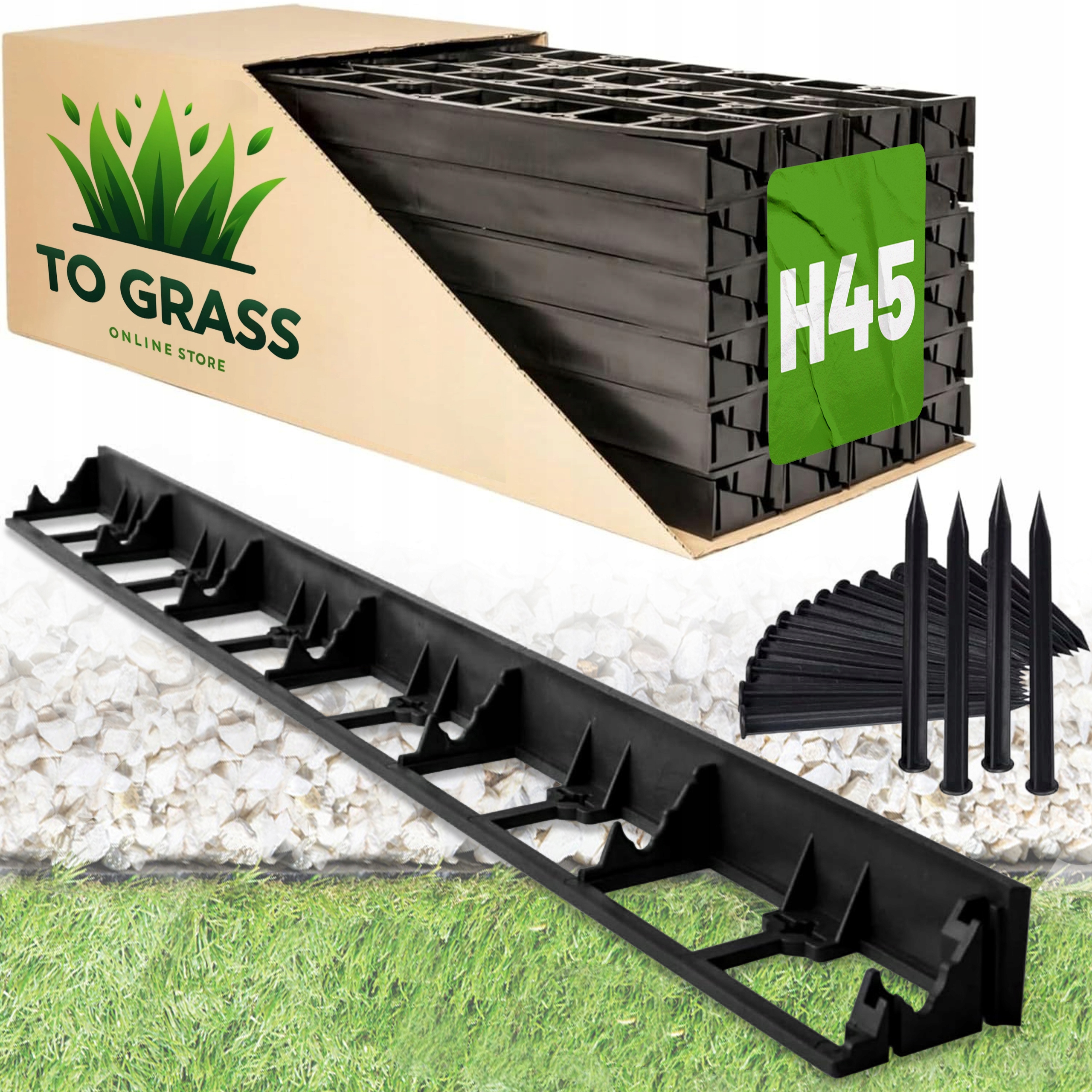 OBRZEŻE OGRODOWE TRAWNIKOWE PLASTIKOWE PCV BORDER H45 12M + 36 KOTEW