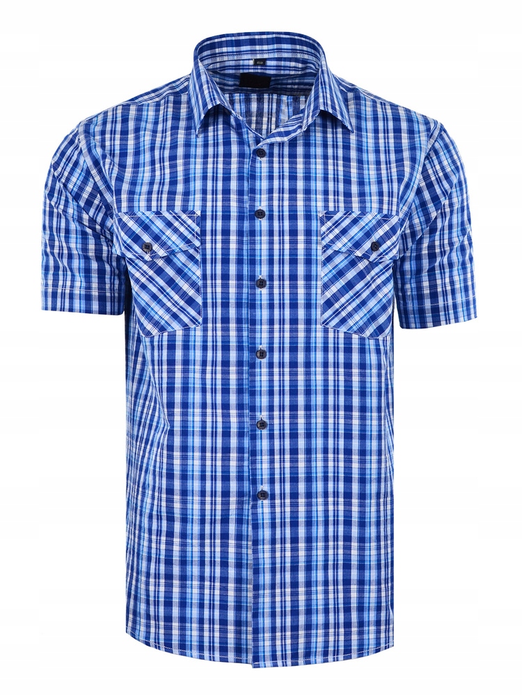 Košile Kostkovaná Modrá Krátká Velká 47/48