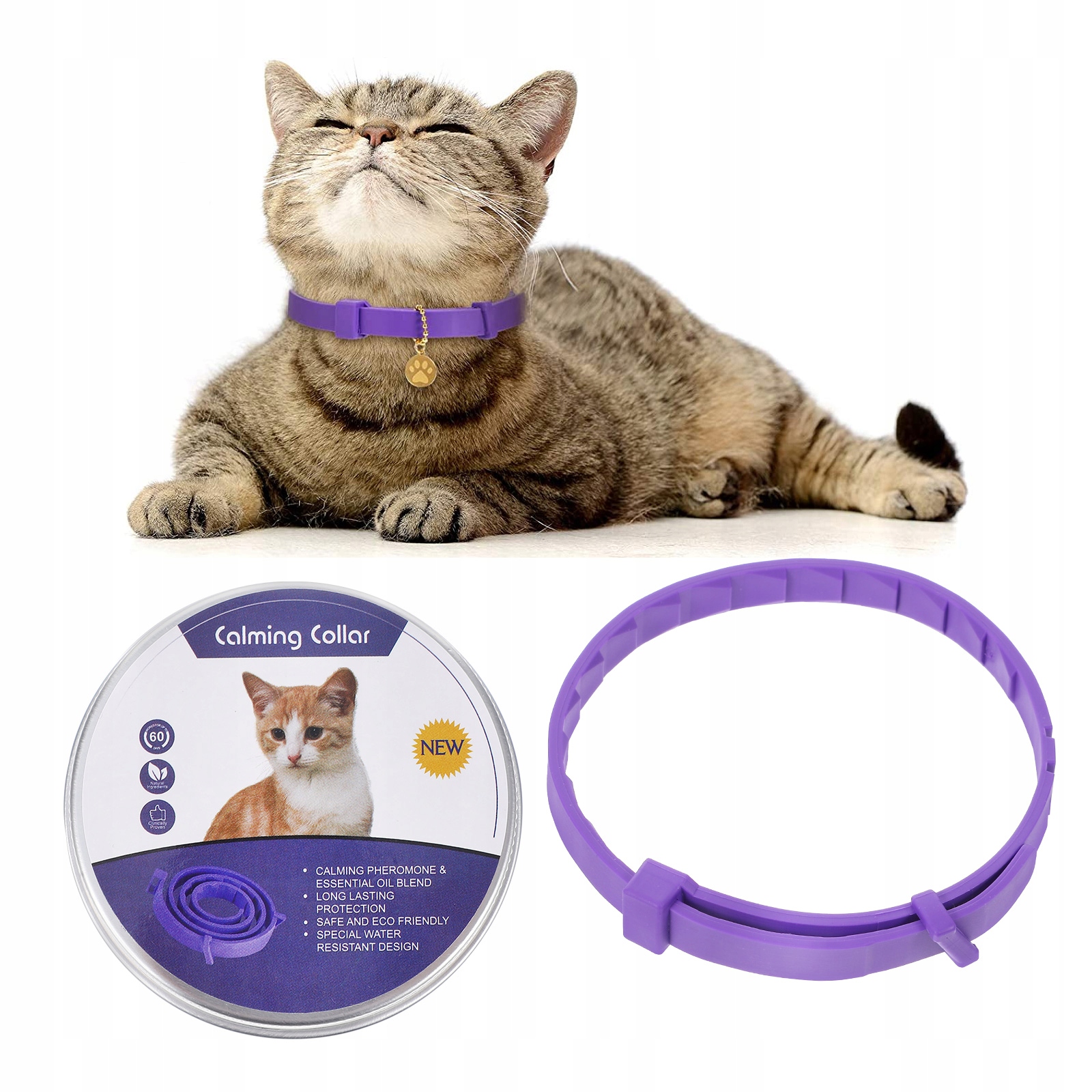 Levně 5 ks Uklidňující obojek pro kočky, nastavitelný obojek pro zklidnění koček, relaxační obojek pro kočky