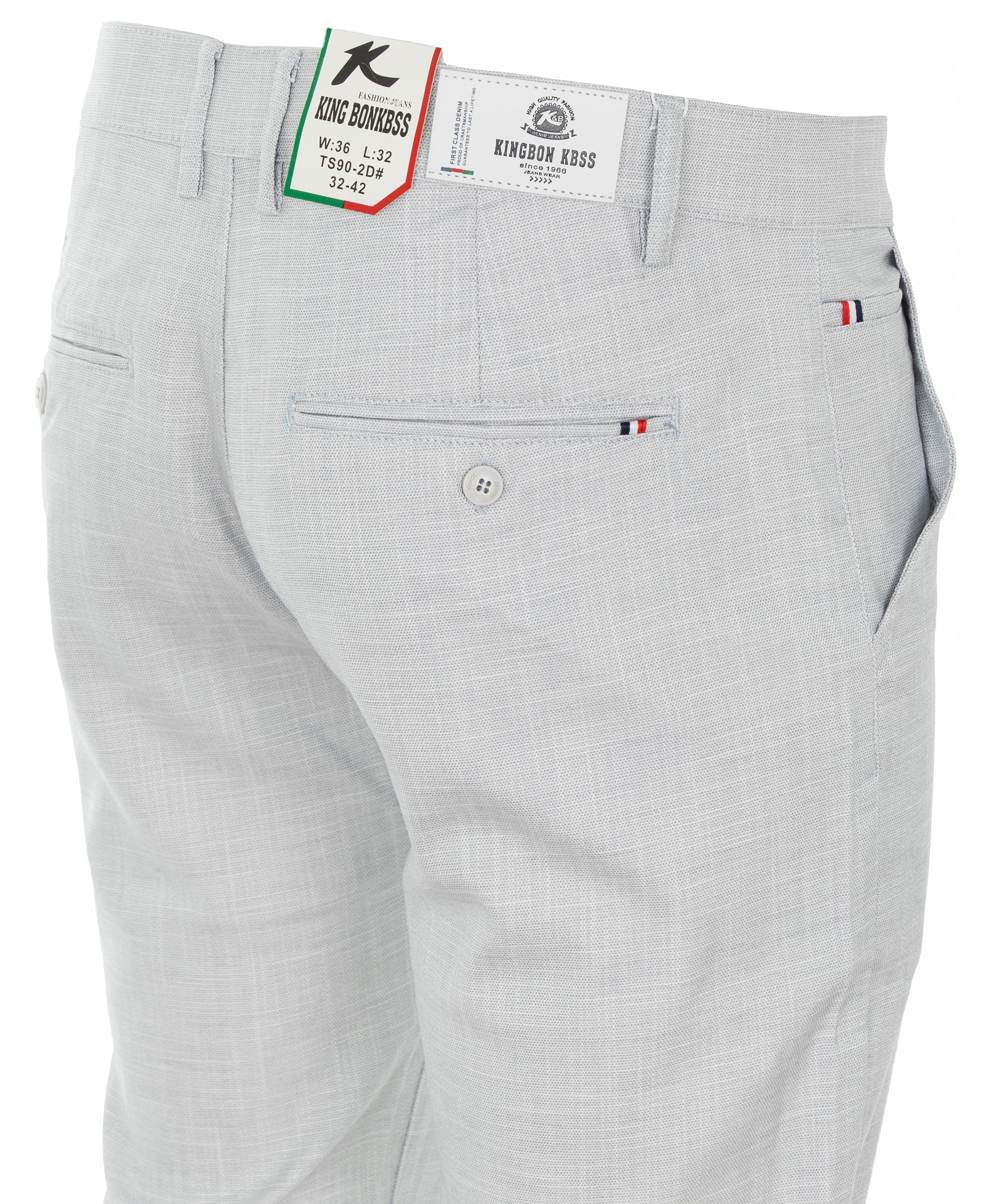 Spodnie Materiałowe bawełniane Męskie Szare Jak Len Gładkie W42 L30