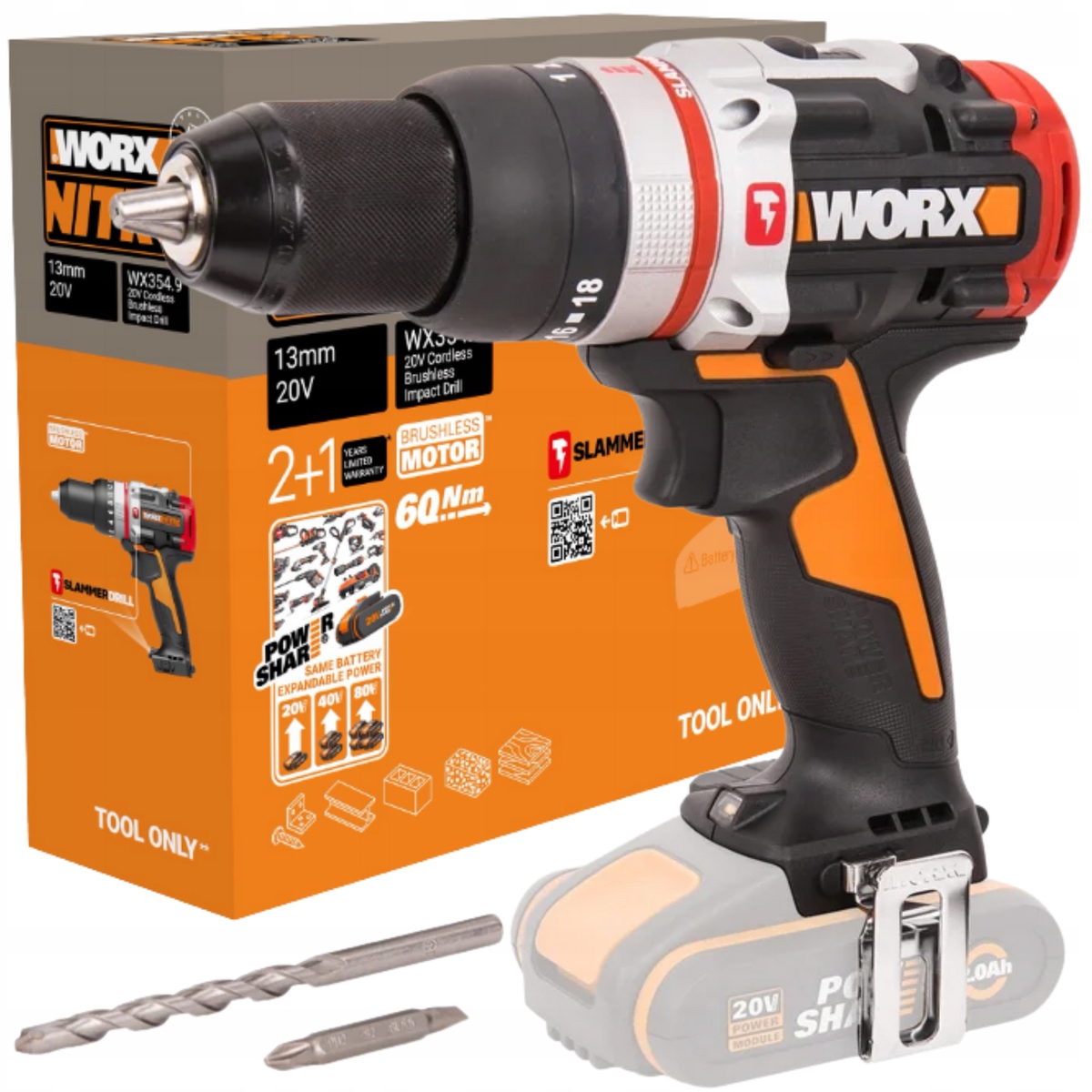 Aku Vrtačka Bezuh Líková 20V 60NM Nitro Powershare Worx WX354.9