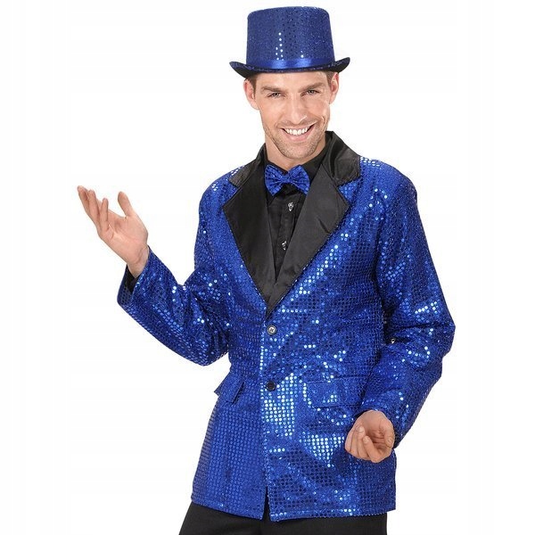 Sako Pánský Flitrový Modrý Černý Knoflíky Disco Karneval M/L