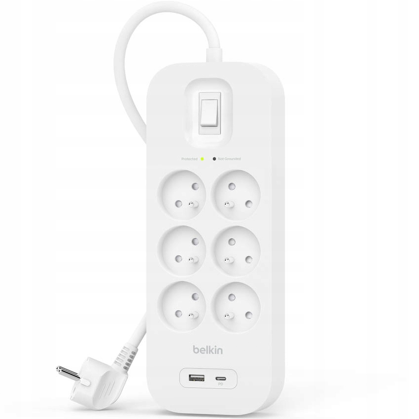 Listwa antyprzepięciowa 650J, Belkin Surge, Usb-c Usb-a 6x Ac Eu typ E