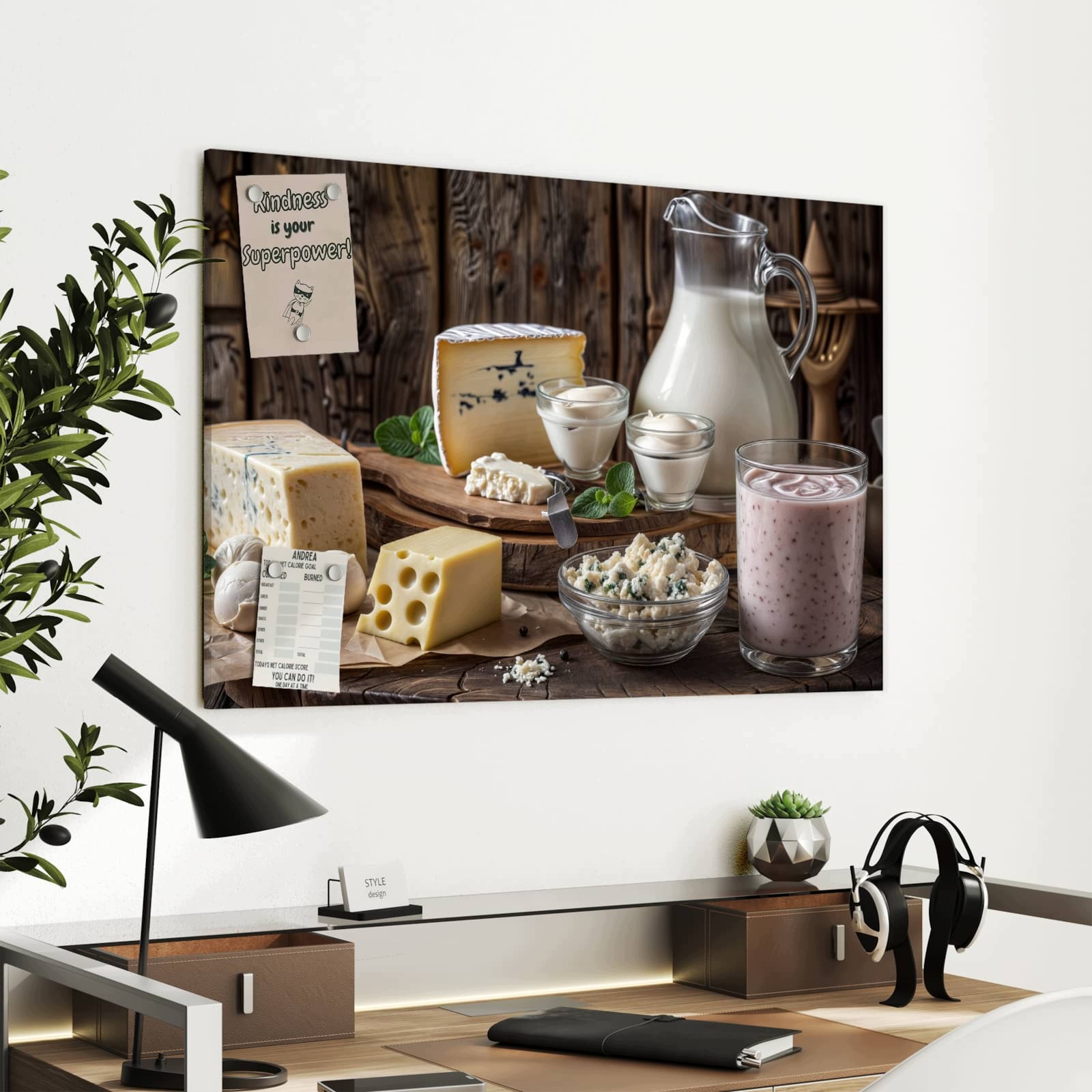 Magnetická tabule Talíř seruw Mleko 90 × 60 cm