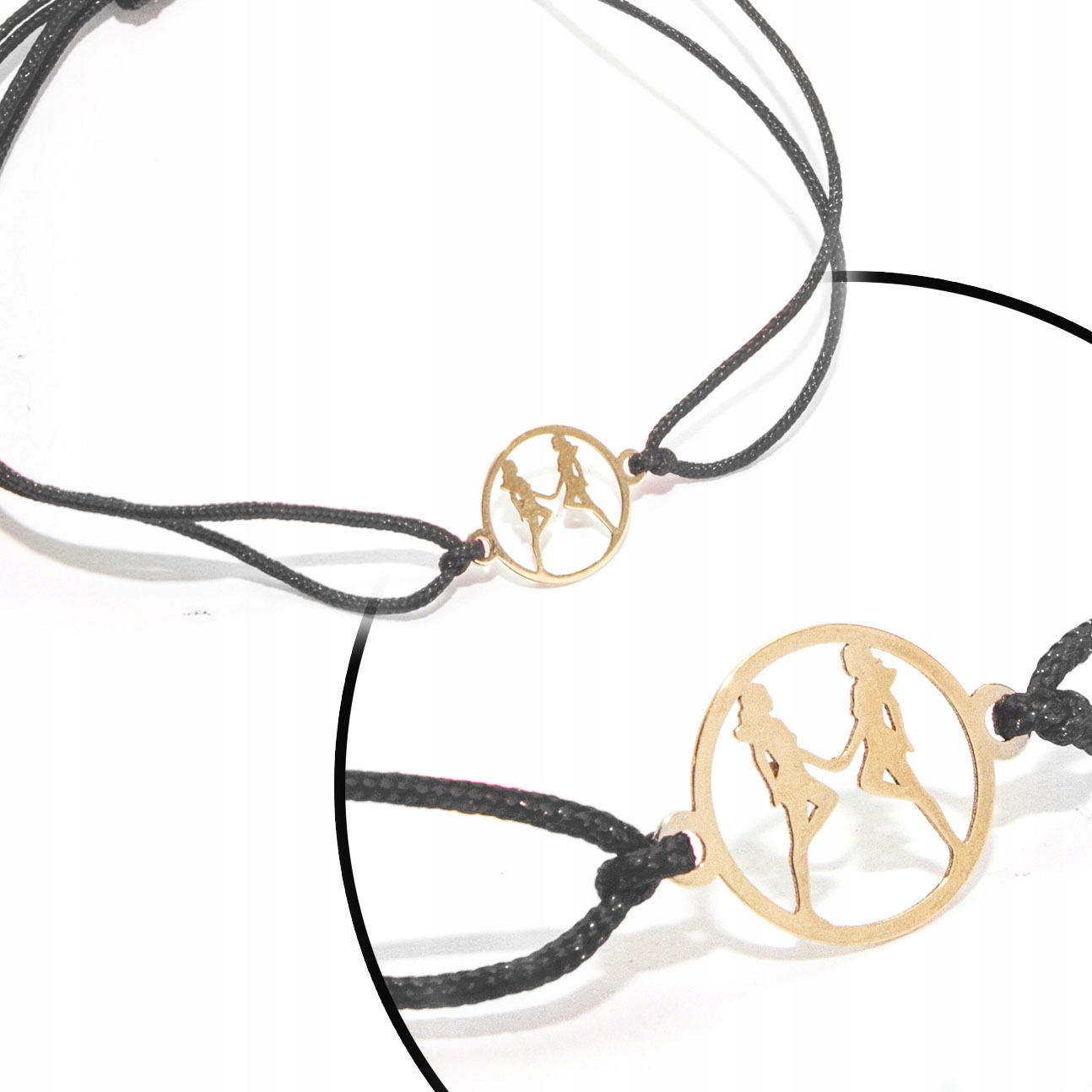 Zlatý náramek na provázku znamení zvěrokruhu Blíženci zlato 585 černý