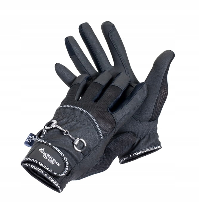 Rękawiczki jeździeckie Equestrian Queen Crete z siateczką czarne M