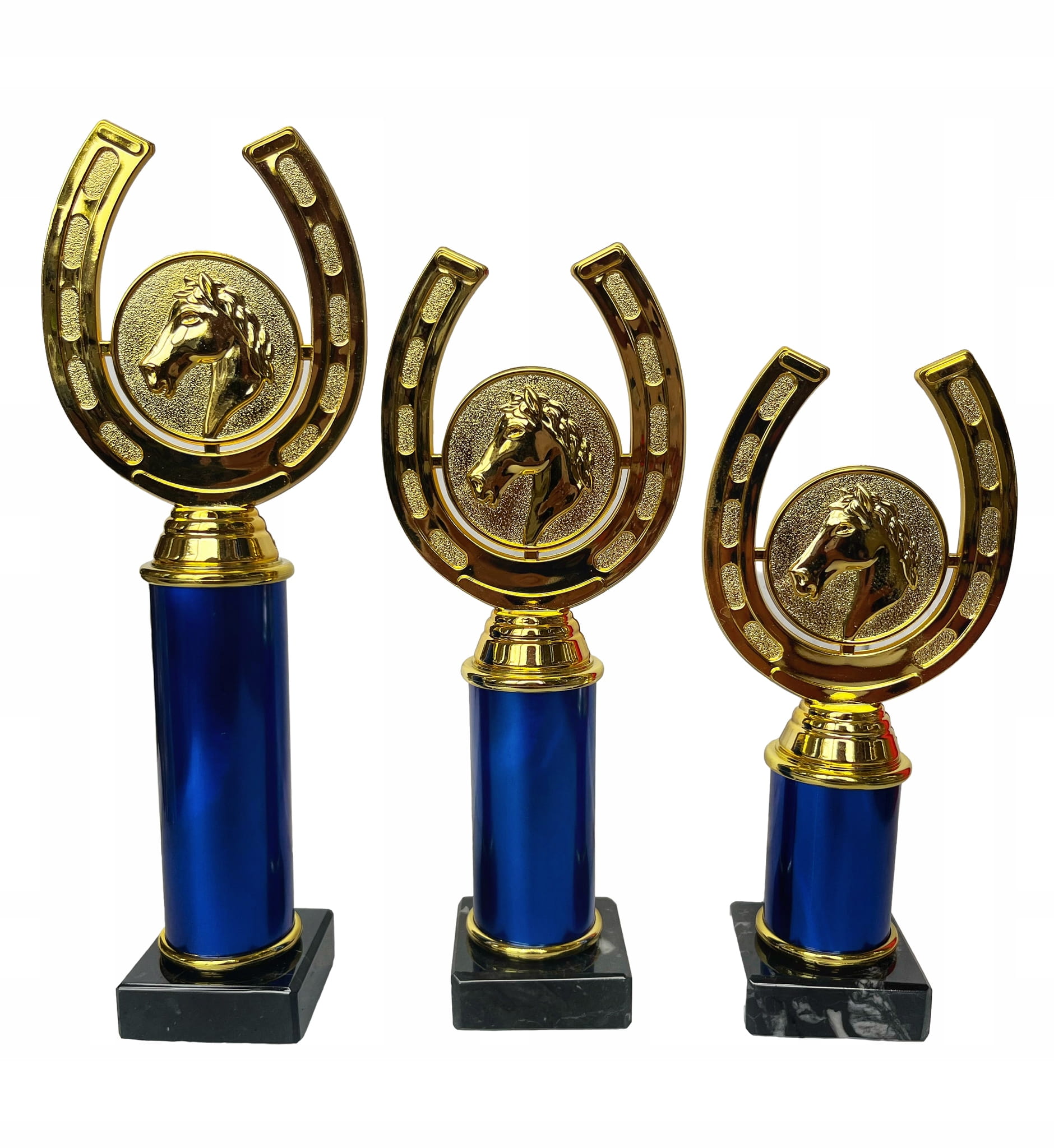 Sada jezdeckých pohárů, podkova, kůň, skoky gravírka 27, 23, 20 cm