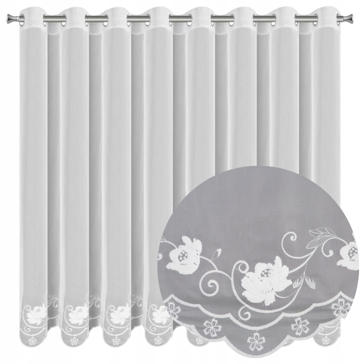 Hotová Záclona Leti Bílá Výšivka Oka Záclona Krémová 160x350 cm Voál