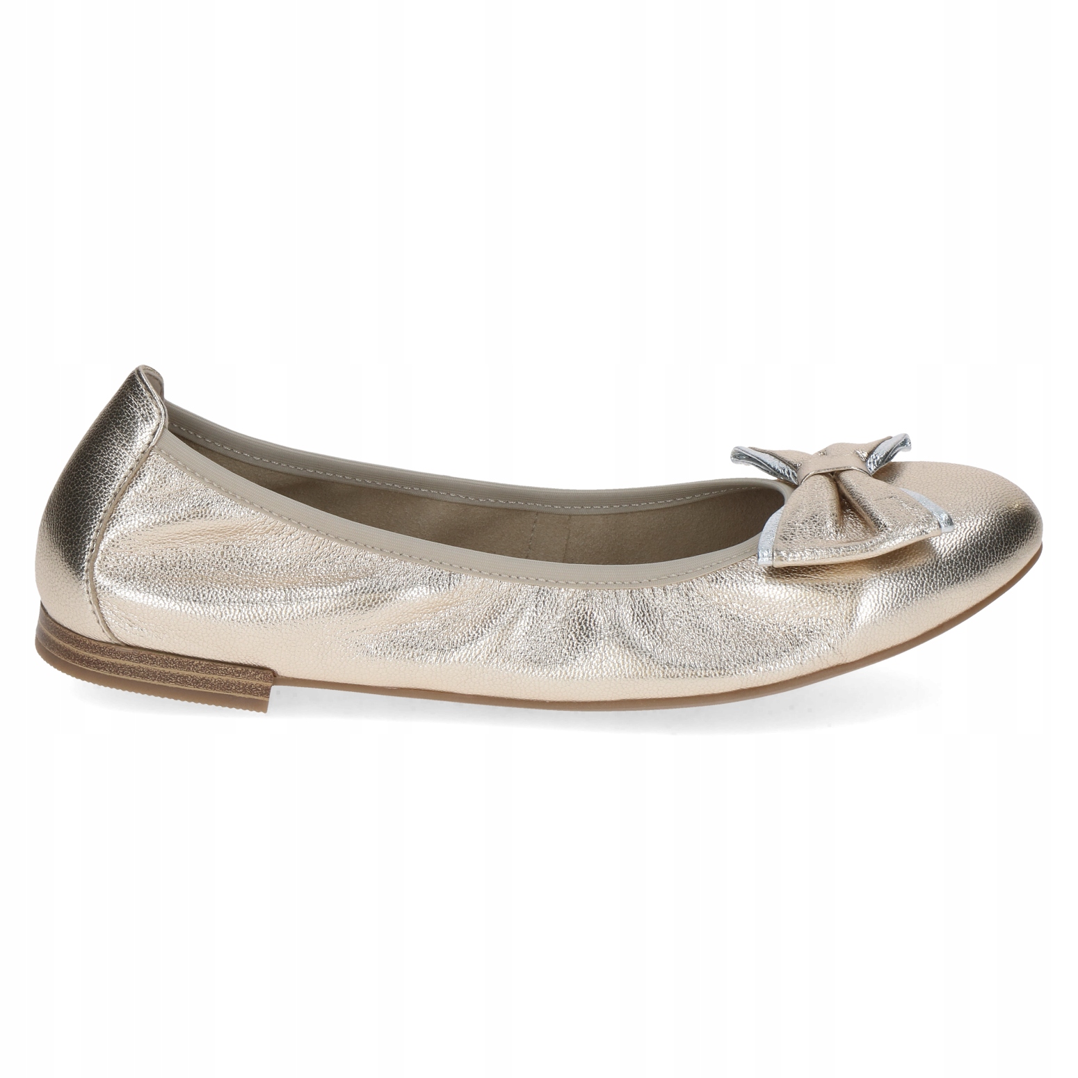 Zlaté kožené baleríny na širokém, nízkém podpatku Caprice 9-22111 vel. 38