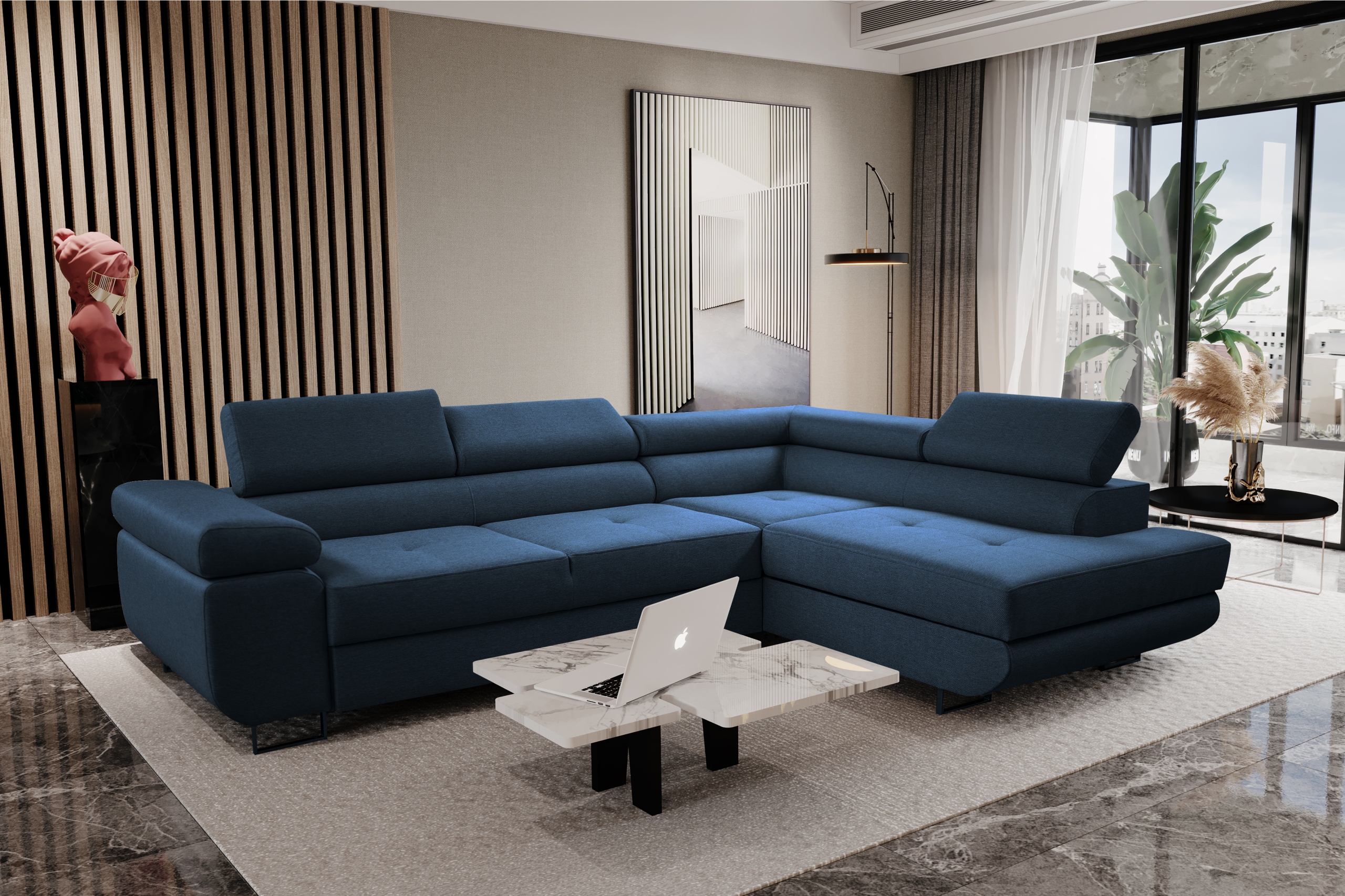 Duży Narożnik ALI Rozkładany Rogówka Sofa Spania