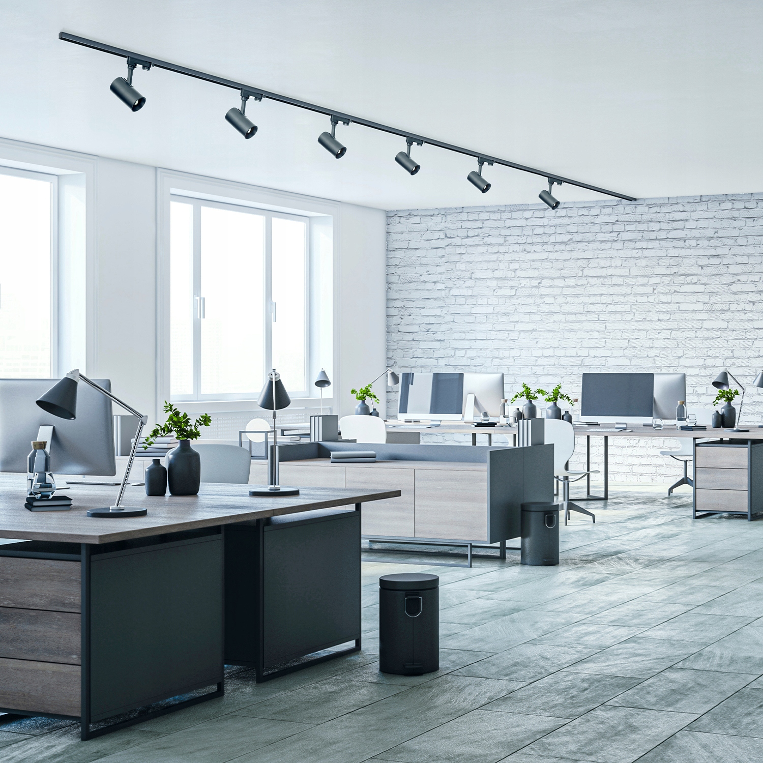 Zestaw szynowy 3 fazowy szyna 2m+2m, I zew., 6x Lampa, 2x zaślepka CZARNY Długość 4 m