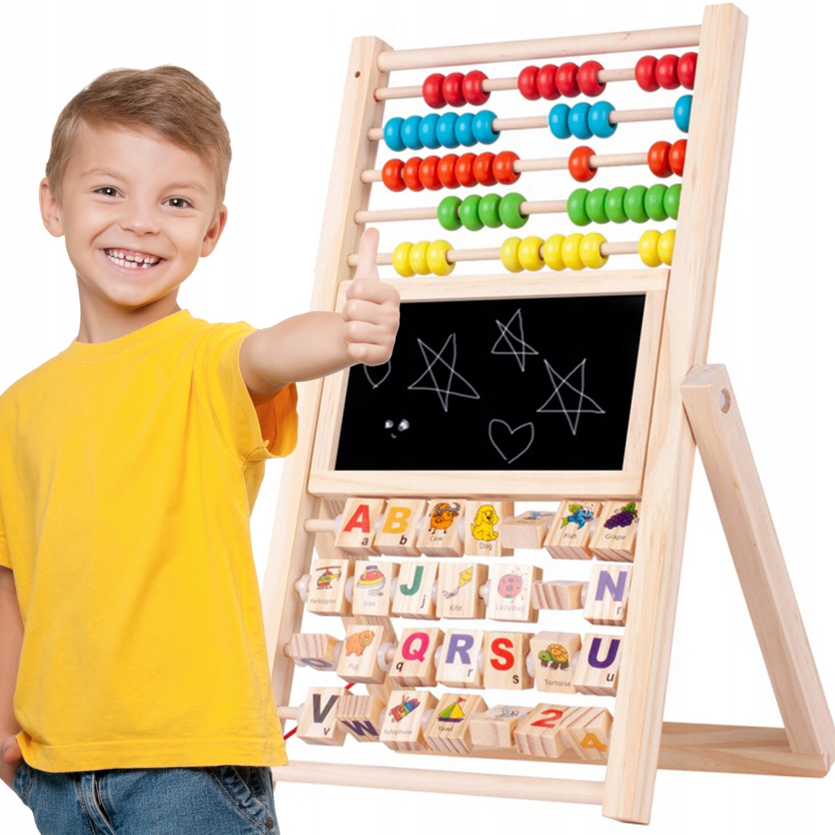 DREWNIANA TABLICA KREDOWA DWUSTRONNA EDUKACYJNA LICZYDŁO ALFABET +AKCESORIA Rodzaj kredowa magnetyczna suchościeralna