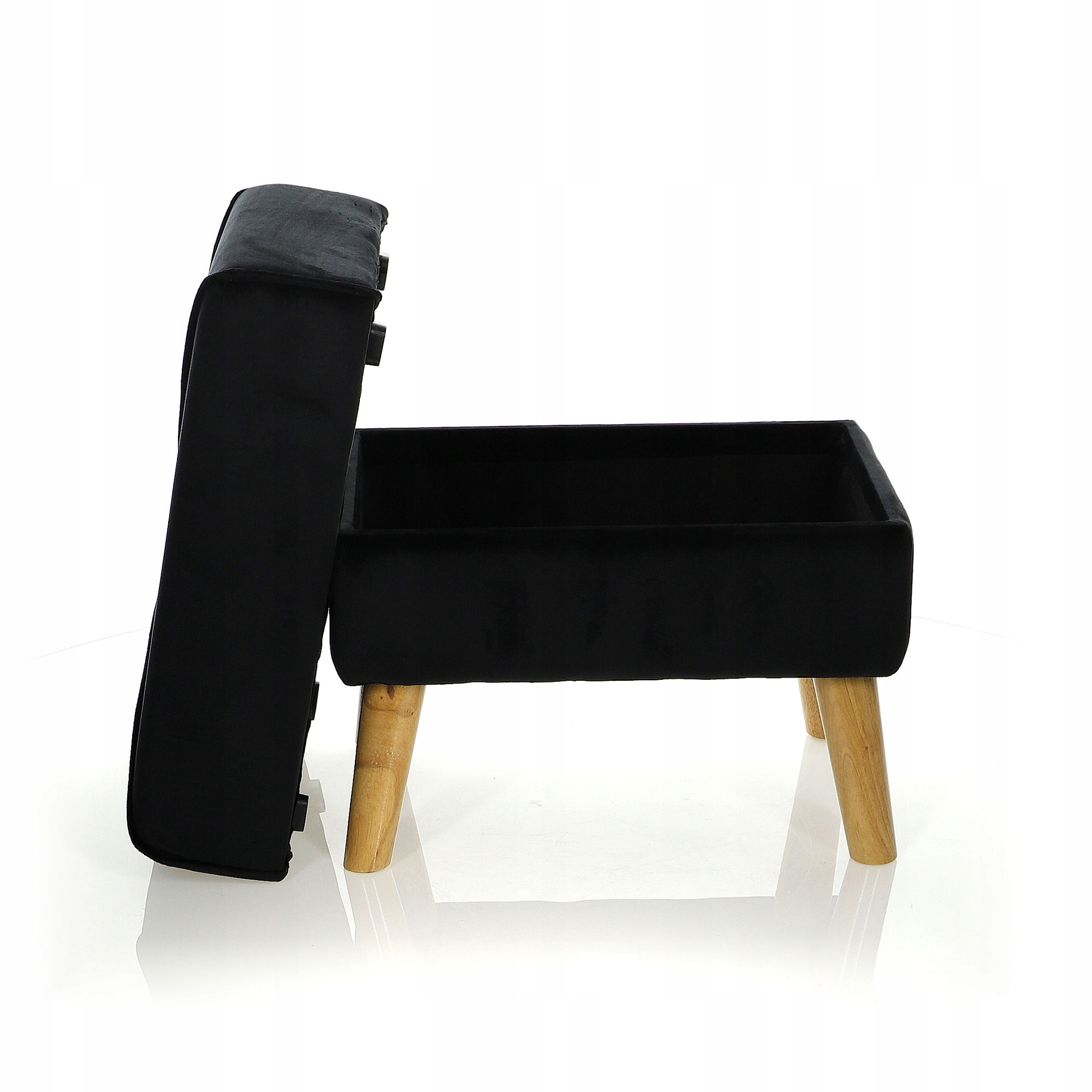 Pufa Welurowa Drewno Czarna Welur OTWIERANA 38cm Marka Messa Home