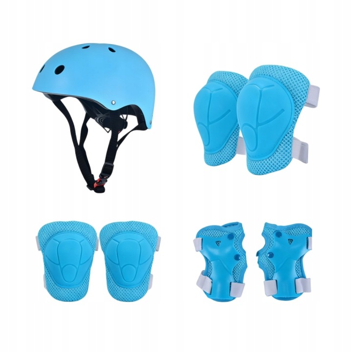 Kask Dziecięcy Ochraniacze 7w1 Rower Hulajnoga Regul. Niebieski