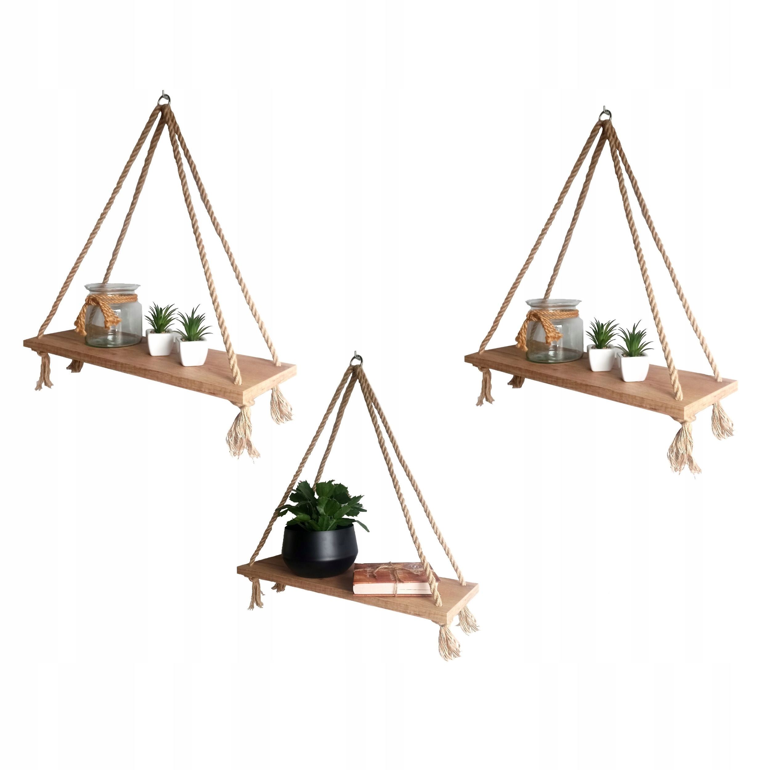 

3 Półki wiszące na sznurach linach Dąb Craft Złoty