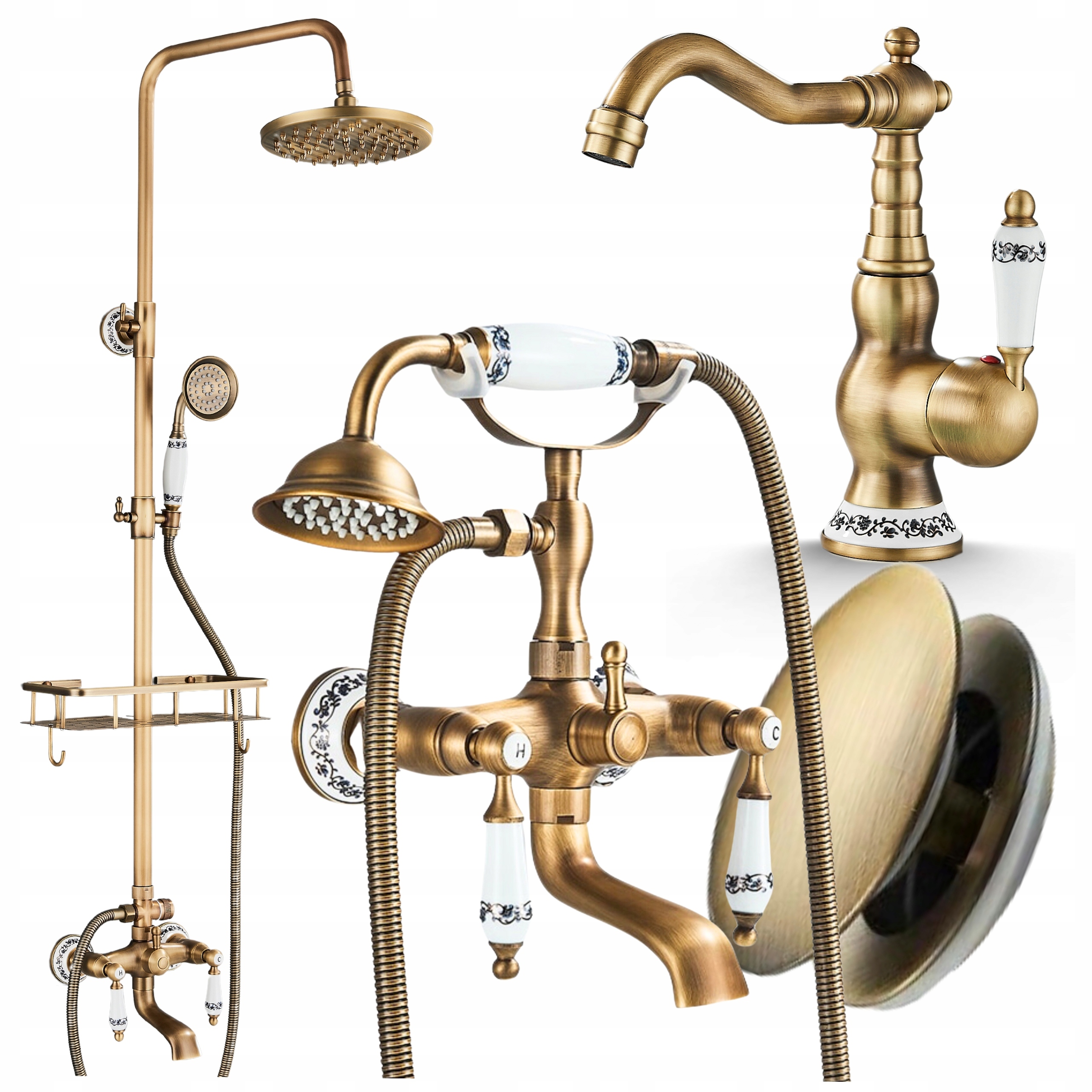 Umývadlová batéria Nízka Kohútik do vane Retro Mosadz Set Do Kúpeľne