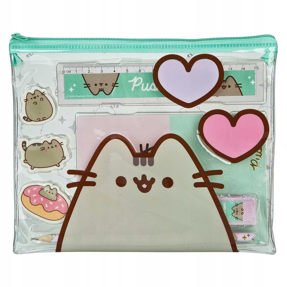 ZESTAW DO SZKOŁY PUSHEEN PRZYBORY LINIJKA PIÓRNIK GUMKA NOTES OŁÓWEK KOT