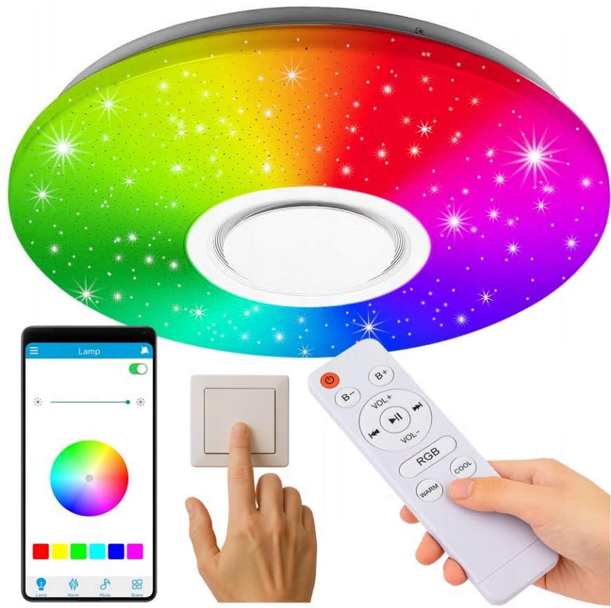 Stropní Svítidlo Rgb S Bluetooth Led Reproduktorem 60 W S Dálkovým Ovládáním Aplikací App