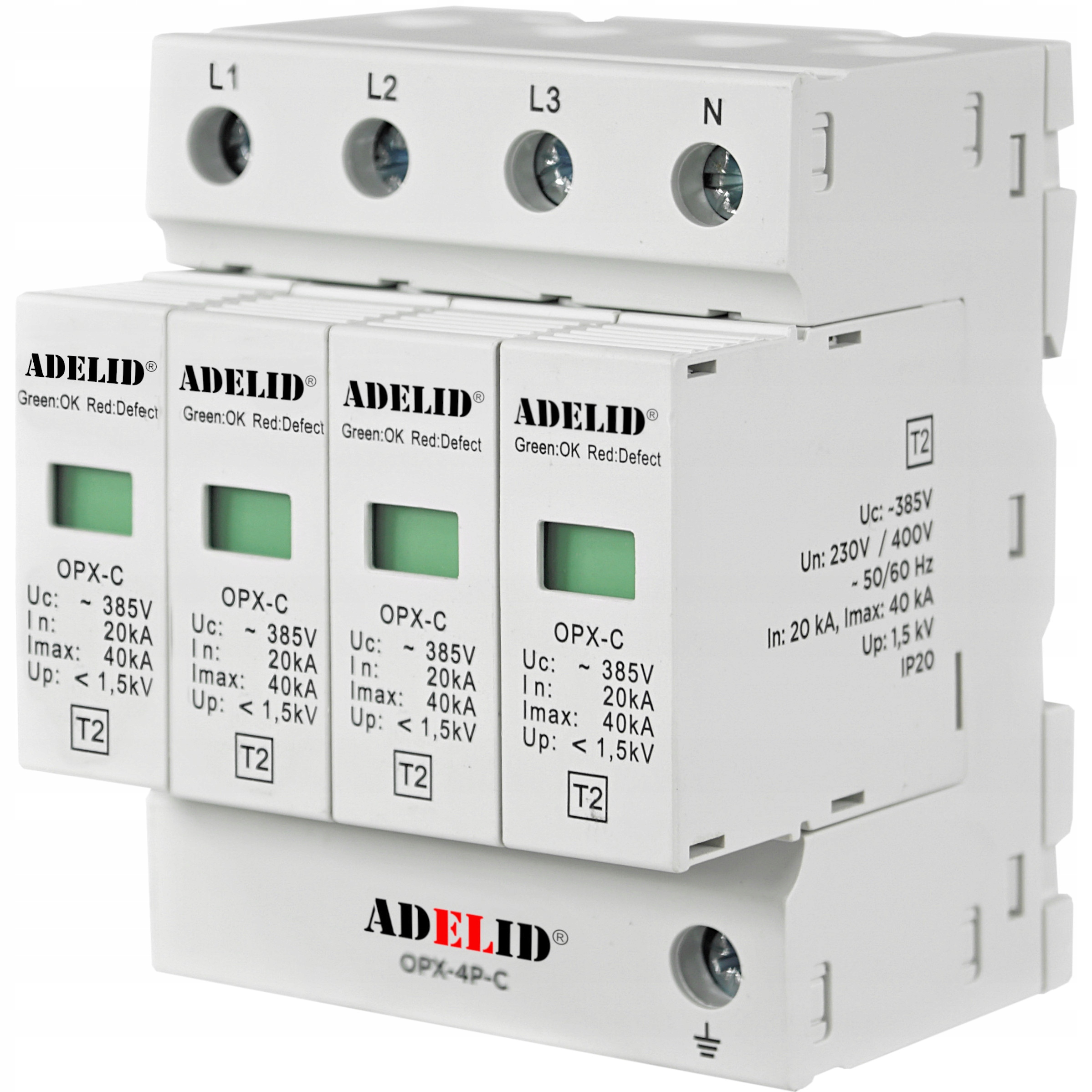 Ogranicznik Ochronnik Przepięć Przepięciowy 4P 3-FAZ Modułowy Klasy C T2