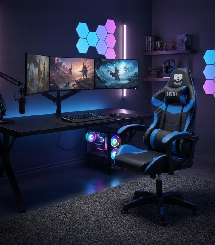 Moderní herní křeslo pro hráče, nastavitelné modré