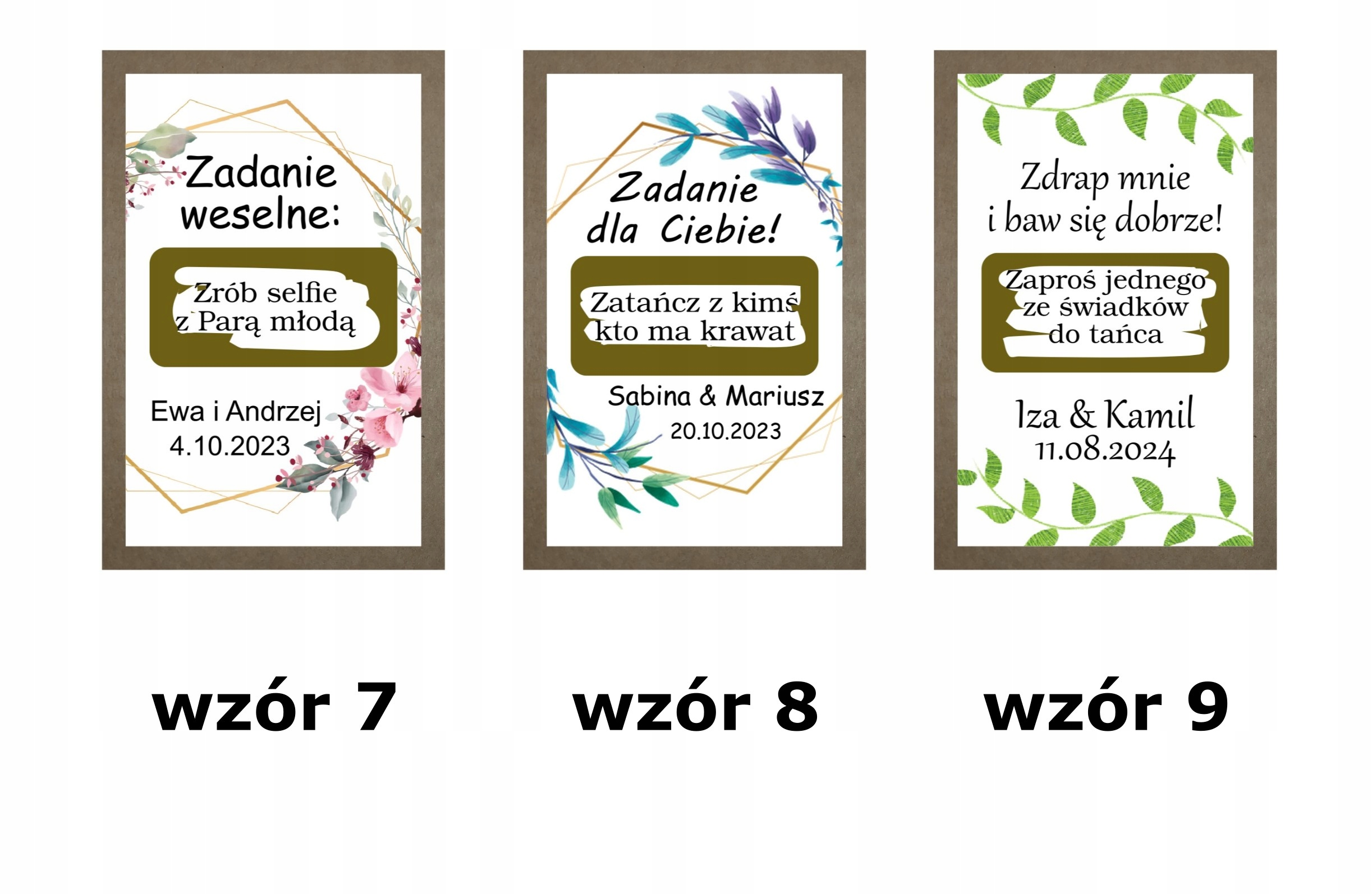 ZDRAPKA Z ZADANIEM WESELNYM RÓŻNE WZORY PAPIER ECO Kolor dominujący inny kolor