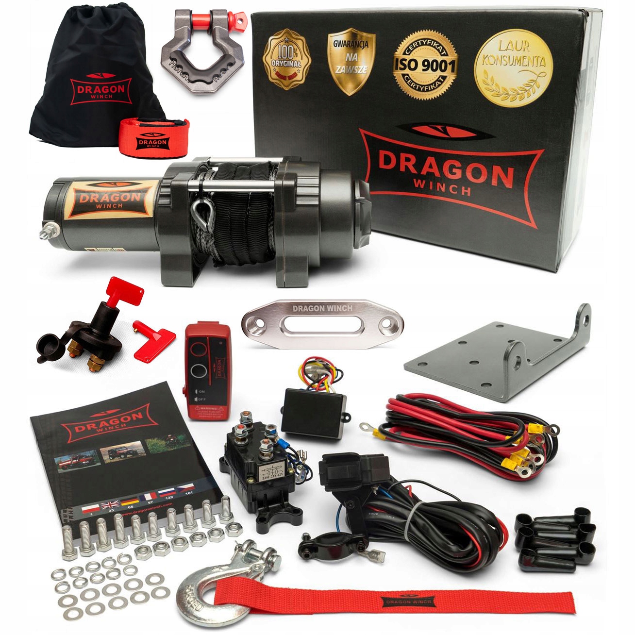 2041 kg Vytahovač 12V Elektrický lanový Naviják s dálkovým ovládáním, syntetické lano