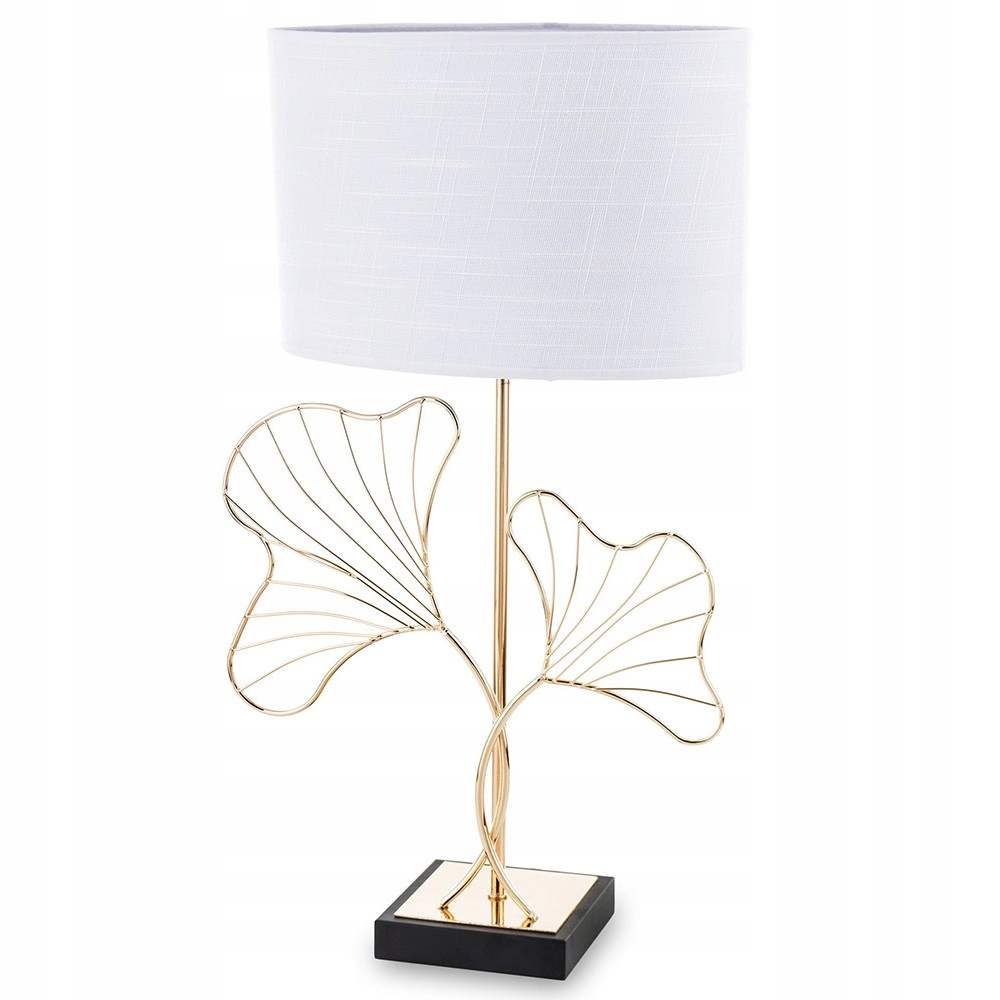 Stolová Lampa S Listom Ginkgo 55 cm Zlatá Biela