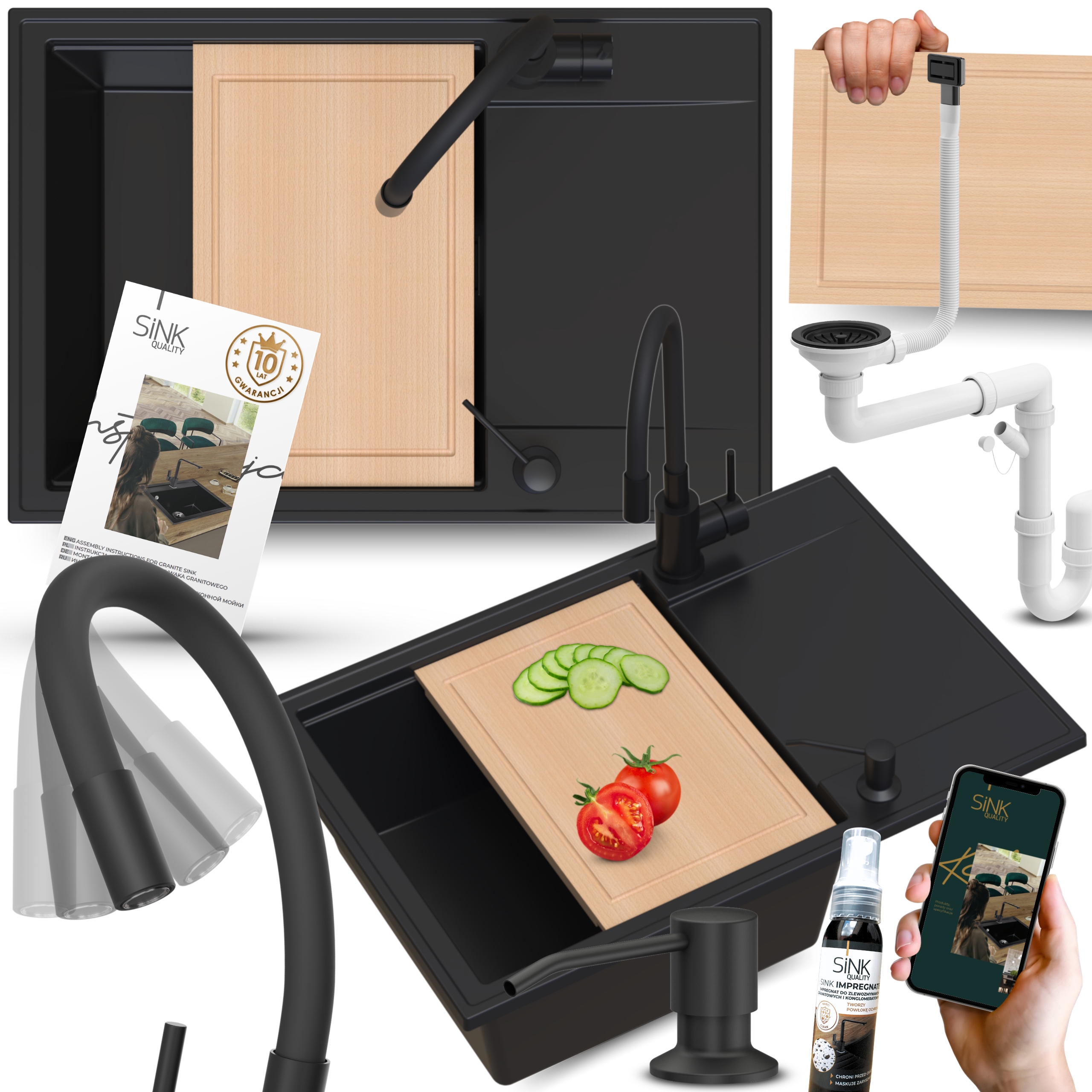 Granitový Dřez 70 Deska Kuchyňská Baterie Flexibilní Dávkovač Na Tekutinu