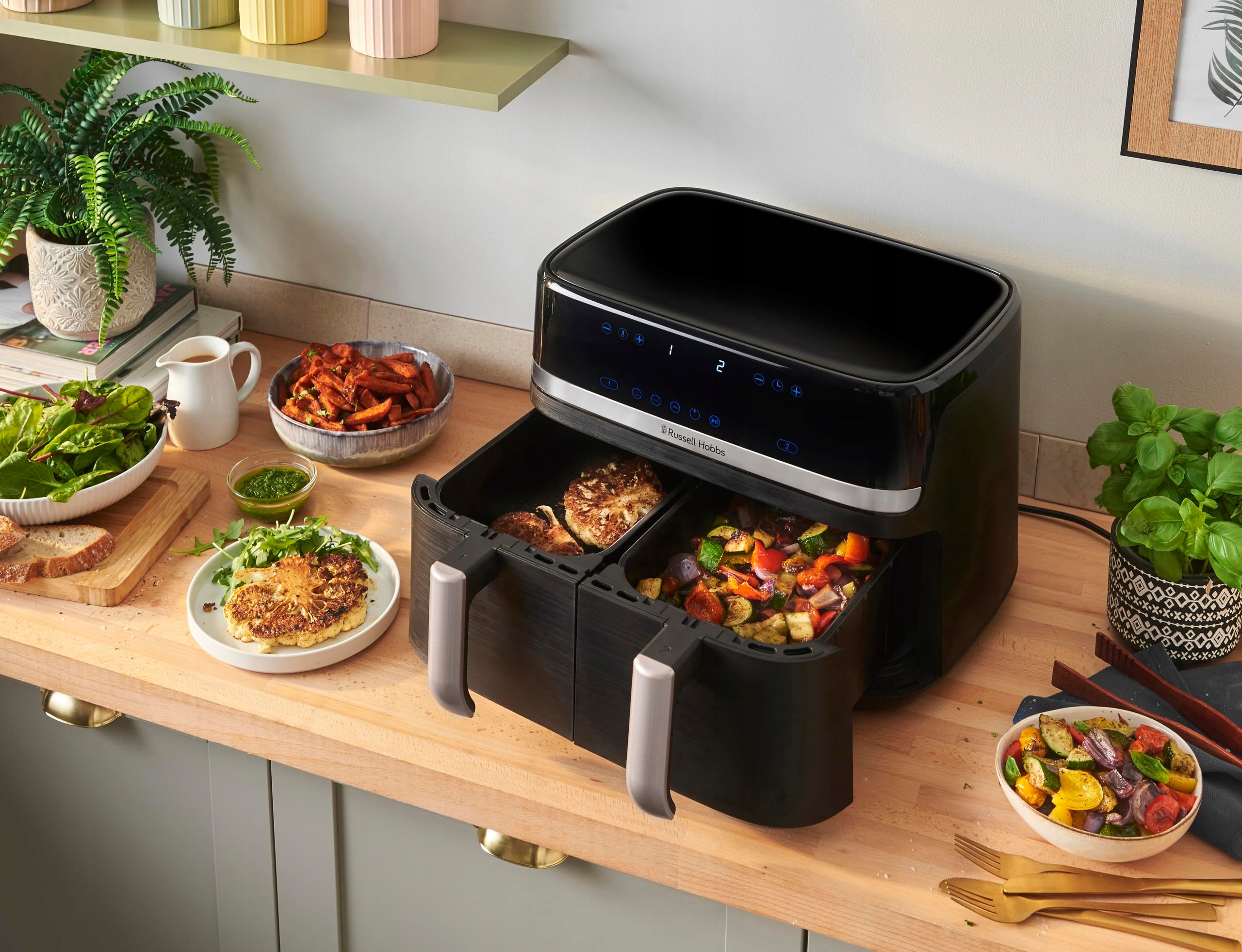 RUSSELL HOBBS Frytkownica Beztłuszczowa Satisfry Dual 9L Czarna Srebrna — miniatura 7